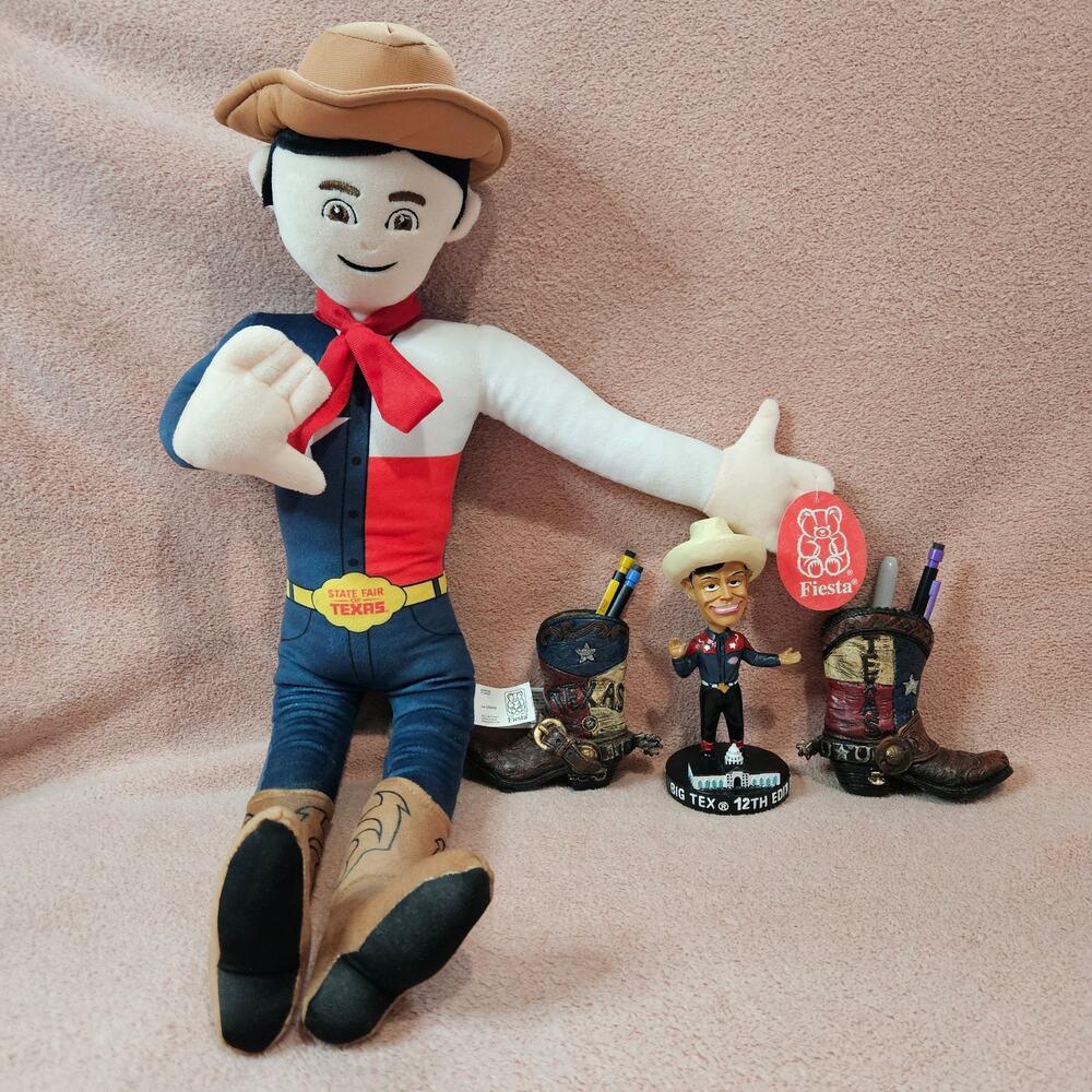 Fiesta State Fair of TX Big Tex Mascot Plush Doll NWT & 12th Edition Bobblehead